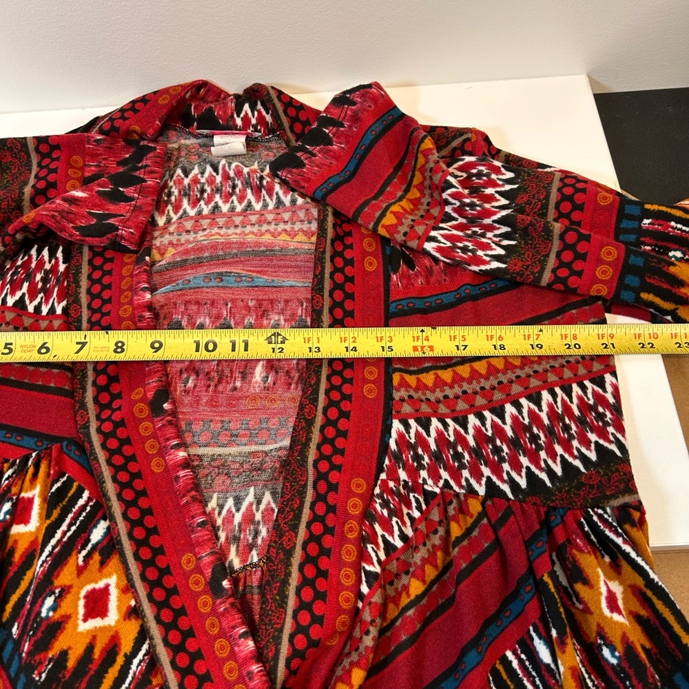Pretty Young Thing Aztec Patterned Open Front Drape Cardigan Women's Size Large - Picture 8 of 8